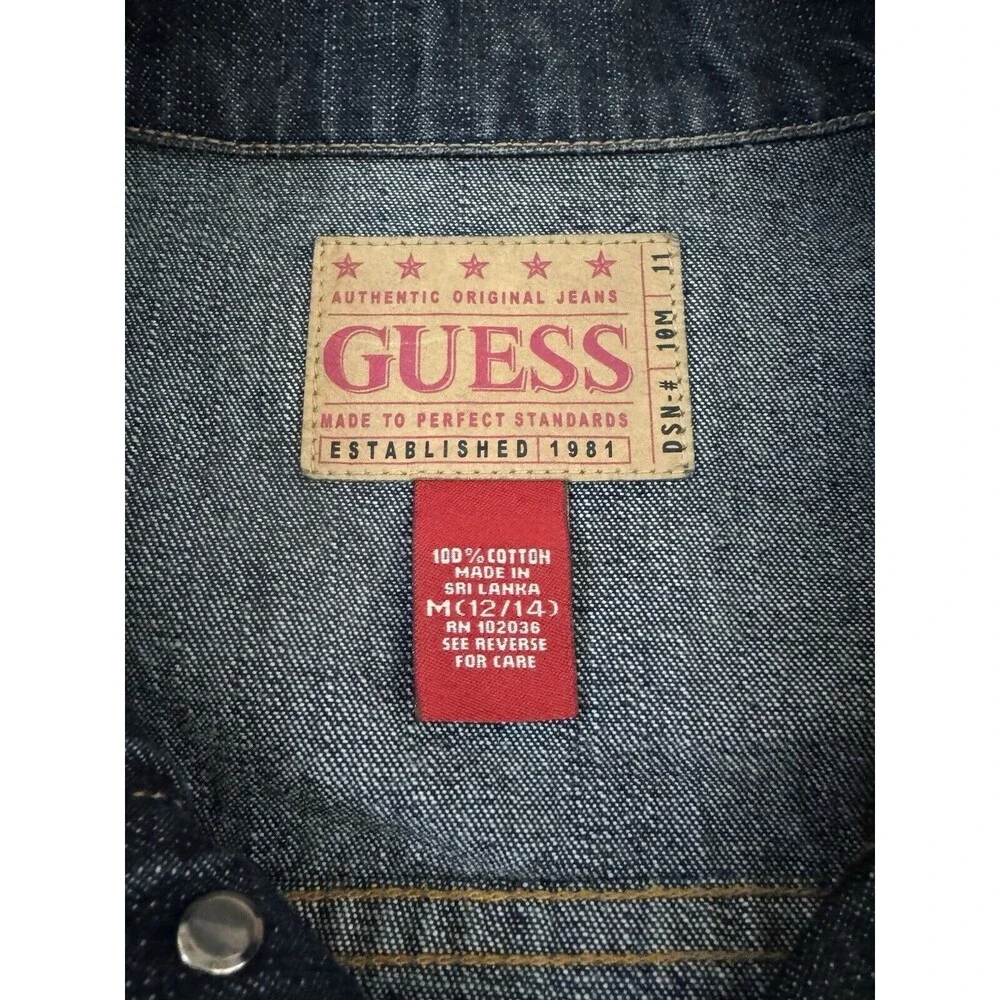 Vintage‎ Guess Jeans Aztec Jean Jacket Dark Wash Size Medium (12/14) Y2K